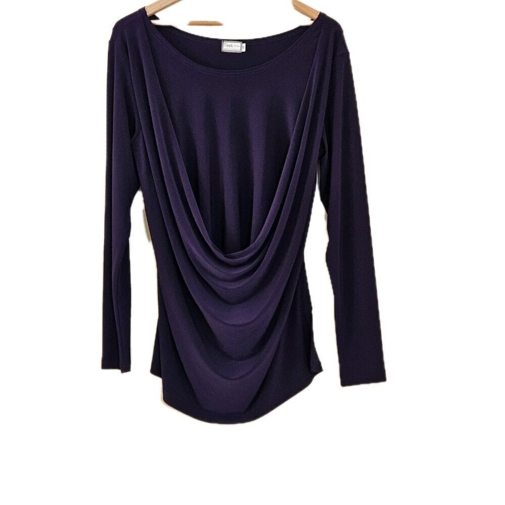 Sympli Top Women 12 Purple Round Cowl Neck LS Lagenlook Tunic Mature Office Boho